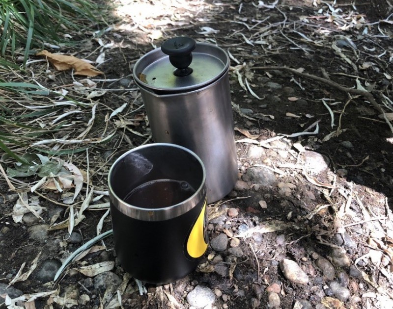 snow peak titanium french press - with 8 ounces in our cup ready to drink, we still had that much...