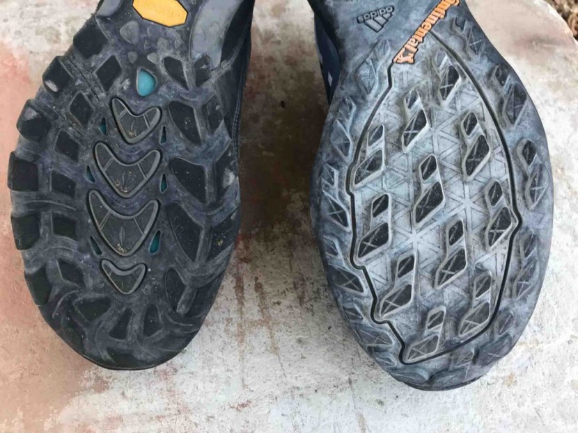 ahnu sugarpine ii wp for women - the tread on the ahnu (left) is not that rugged when compared to the...