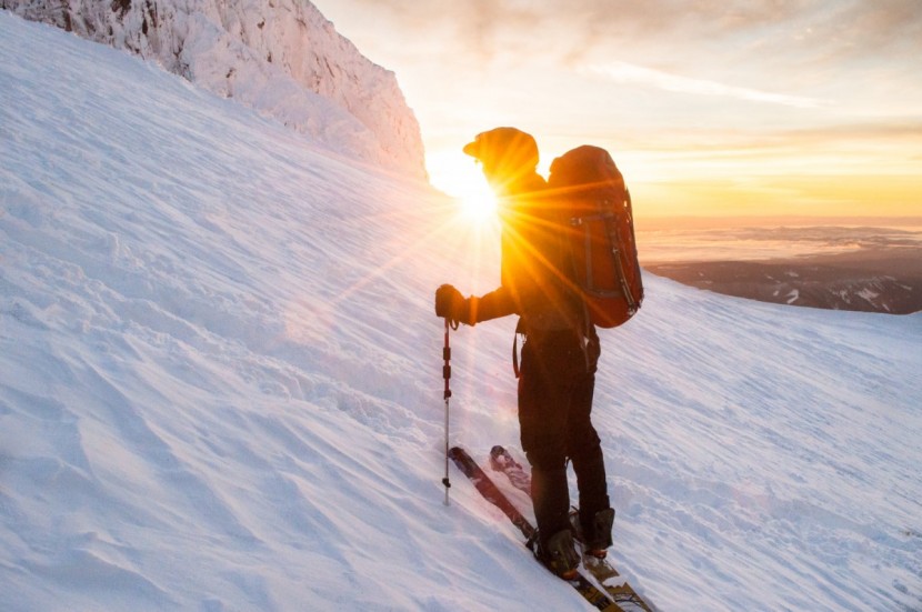 base layer men - the first hint of sun while skinning up mt. hood. backcountry...