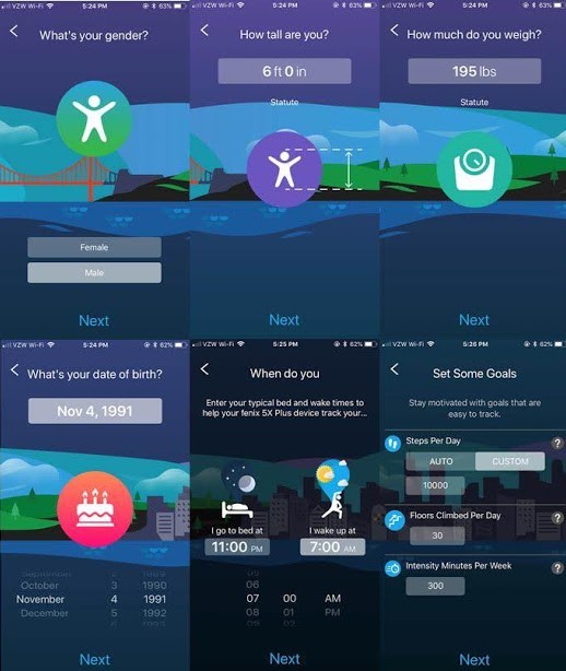 garmin fenix 5x plus sapphire - on startup, the garmin connect smartphone app prompts you for basic...
