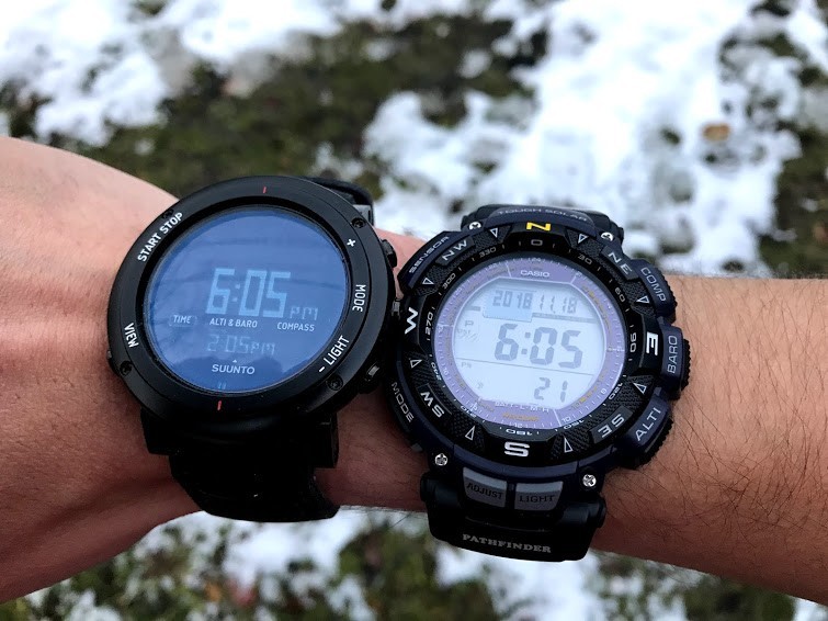 casio pathfinder pag240b-2 - the pag240b-2 (right) has a clunkier look and feel on the watch face...