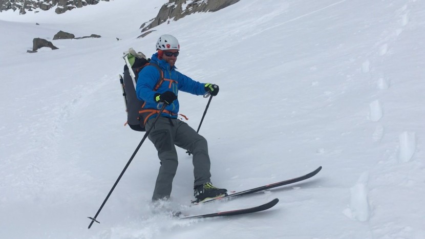 atomic backland ul 78 - perhaps the clumsiest ski picture we've published. with a big pack...