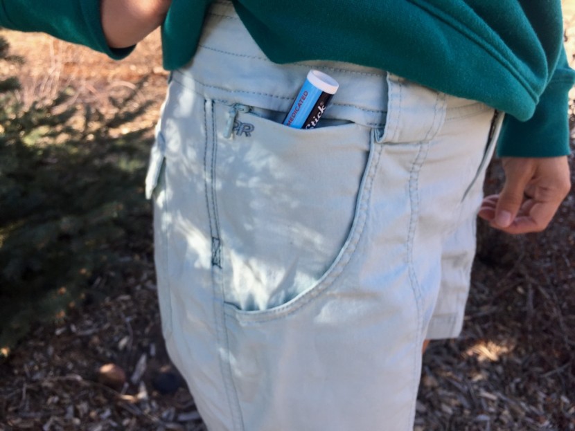 outdoor research wadi rum short for women - a closer look at the stash pocket near the hip for items such as...