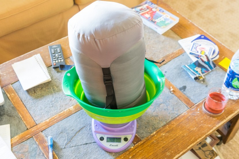 rab neutrino 800 - this bag weighs 45.6 oz after you subtract the weight of our stuff...