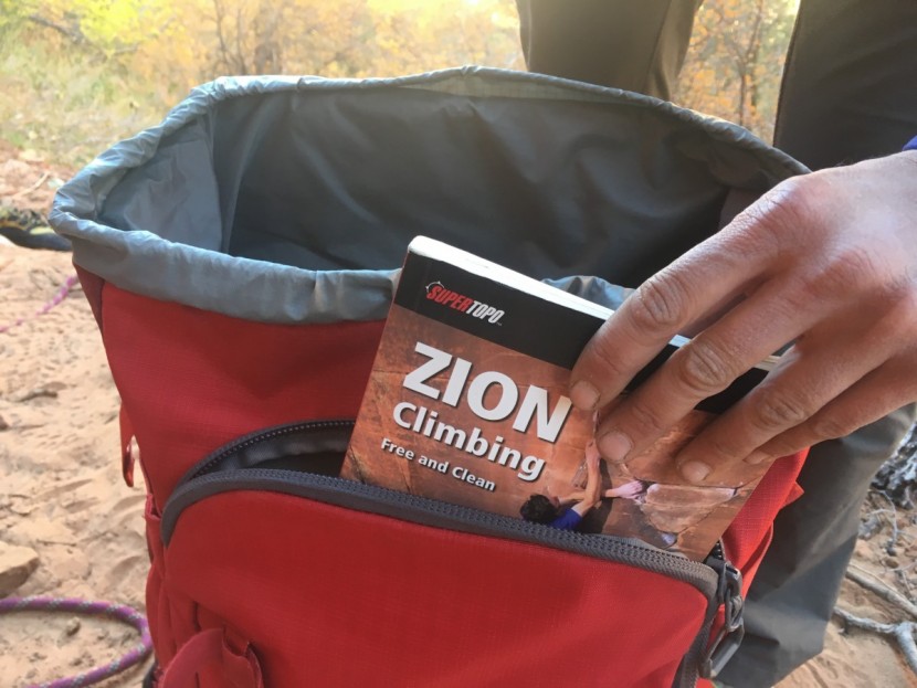 mammut trion pro 50 + 7 - the external zipper pocket is a nice sleeve to keep guidebook...