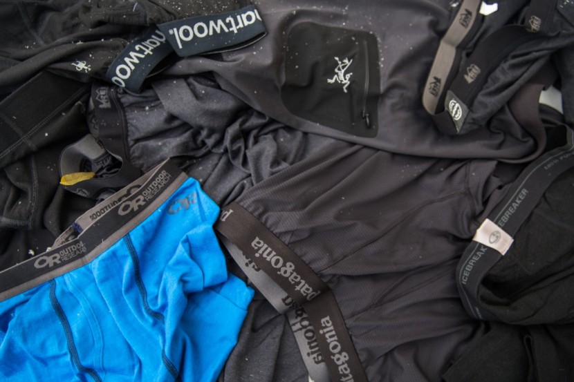 long underwear men - a pile of the finest synthetics and merino's playing nice.
