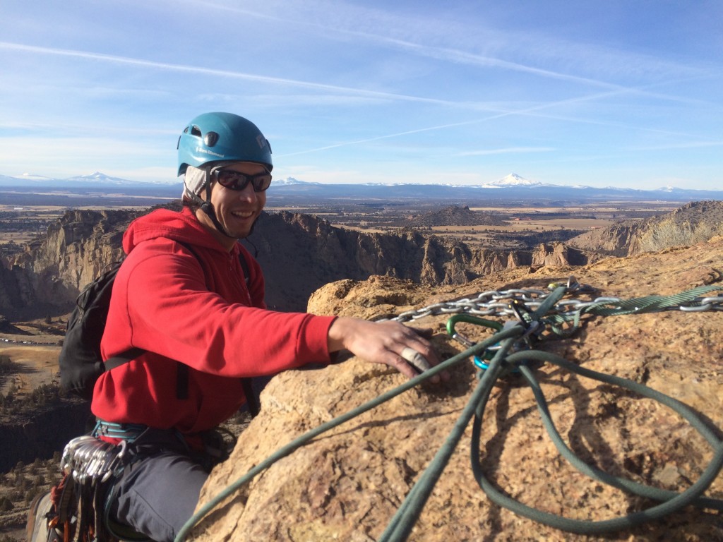 petzl freino - phil tops out the three pitch "thin air" at smith rock, with the...