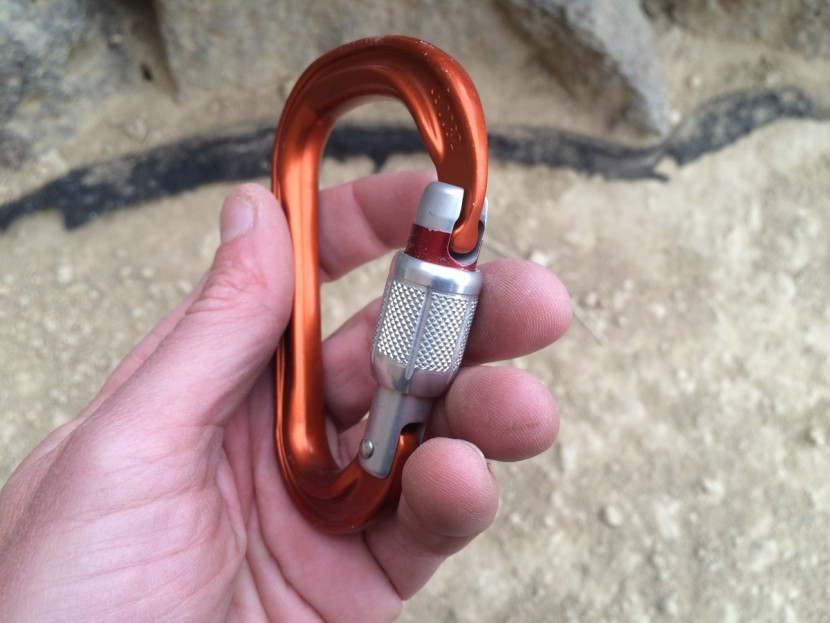 petzl attache - you can see the red security stripe is visible when the gate is...