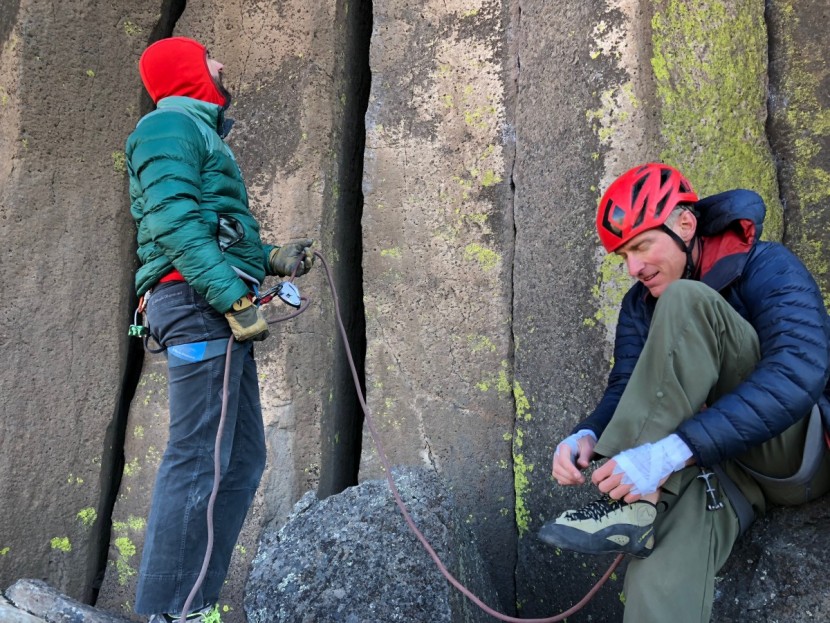 the frieno is best used with a gri-gri, as it is here getting ready...