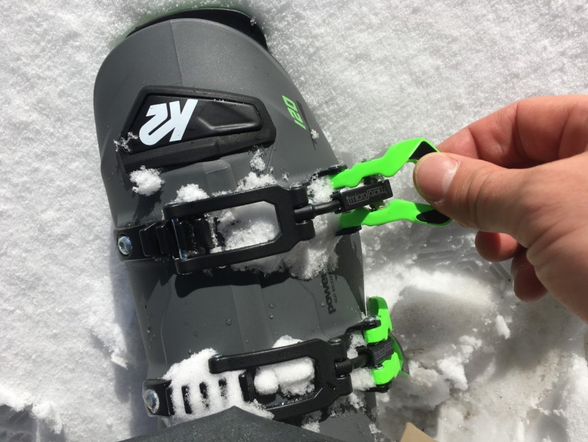 k2 recon 120 - the buckles can all be micro-adjusted. they stay close to the boot...