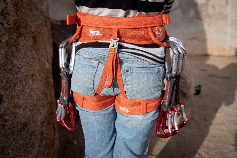 climbing harness kids - risers work well and can be released and adjusted.