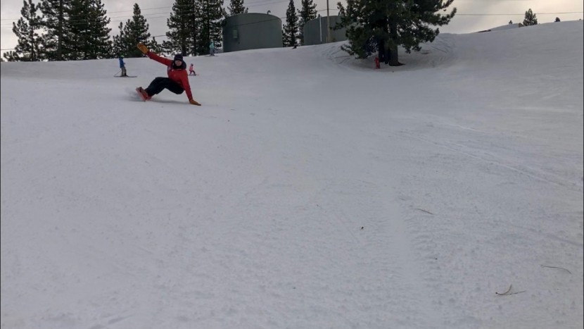 arbor bryan iguchi pro camber - the reviewer testing the edging limits of the pro camber.