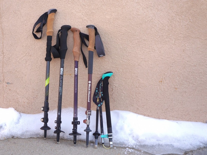 cascade mountain tech carbon fiber quick lock - here are five of the poles we've tested, collapsed to give a length...