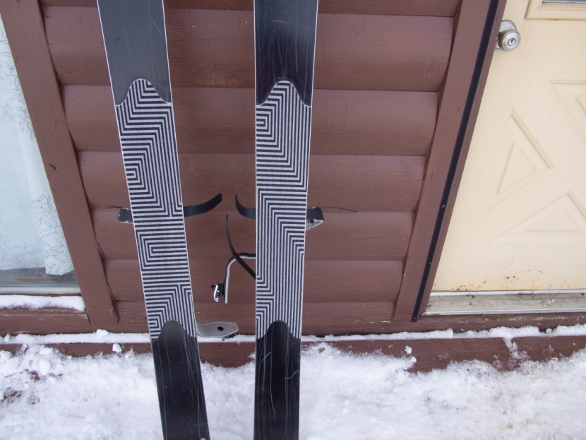 black diamond glidelite 147 snow trekkers - the striped portion in the center of each ski is "climbing skin"...