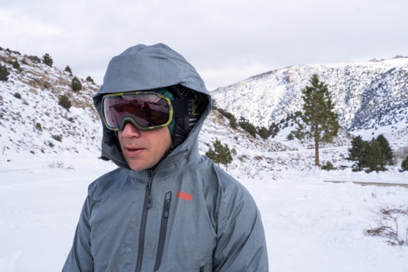 outdoor research optimizer - the hood fits easily over a climbing helmet and is even roomy enough...