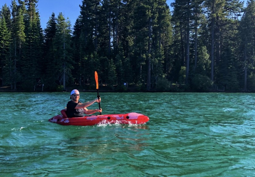 advanced elements packlite - loaded down with this 6'1", 220lb tester, paddling was a bit chaotic...