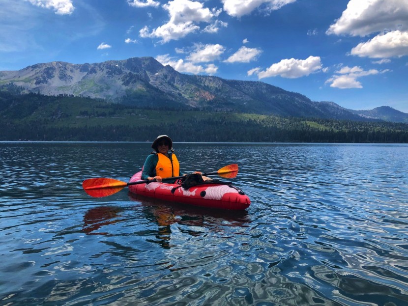 advanced elements packlite - just enough space for a 5'1" woman and her 50lb dog, but not much...