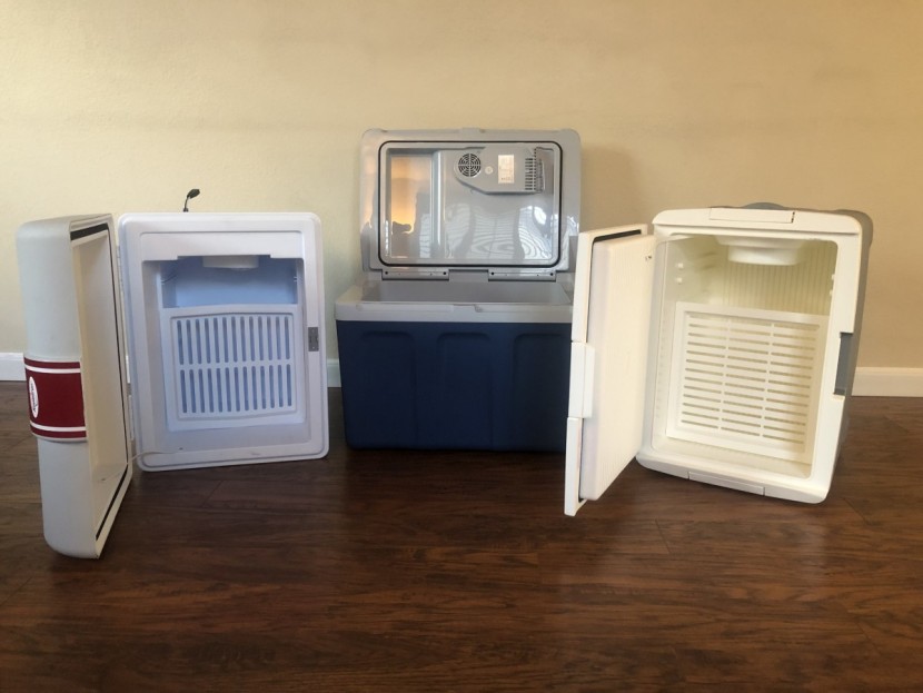 koolatron portable 45 - testing thermoelectric coolers. from left to right: koolatron, knox...