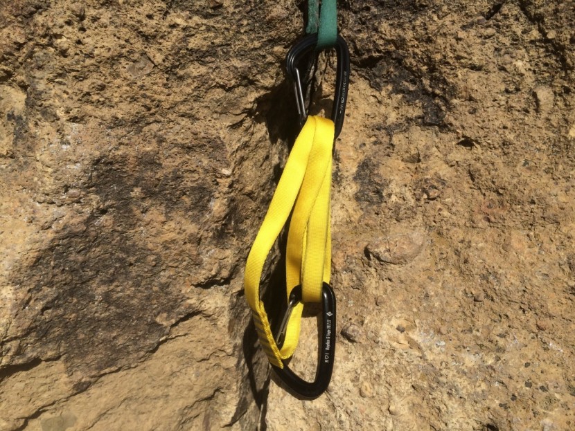 black diamond nylon sewn runner - check out the top biner in this photo. with wide slings like this...