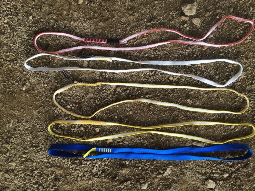 mammut contact dyneema - the narrowest and least bulky slings, laid out for comparison. from...