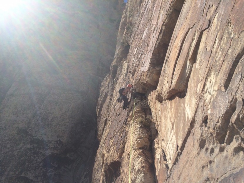 trango low bulk 11mm sling - one of the many wandering mellow pitches on the resolution arete...