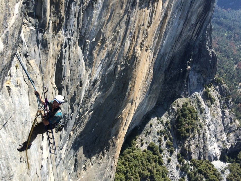 climbing slings - you can never have too many slings on a big wall, here george cleans...