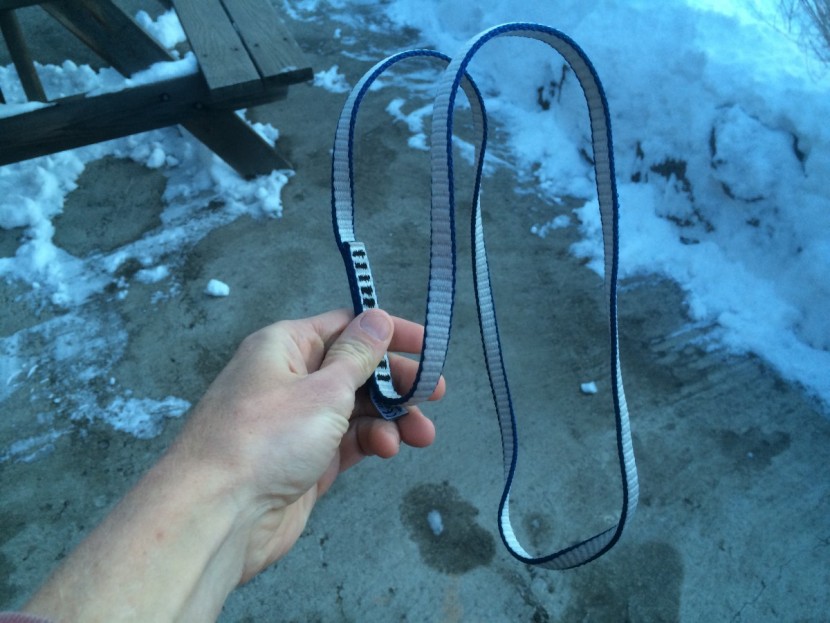 climbing slings - after soaking this dyneema sling in water for 30 seconds, we let it...