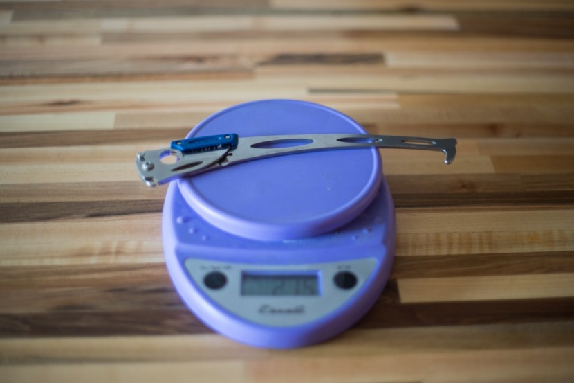 trango shark - the knife adds some weight, as does the additional biner you'll need...