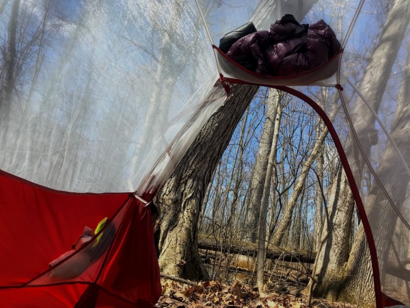 big agnes c bar 2 - the side and overhead gear storage pockets are visible looking out...