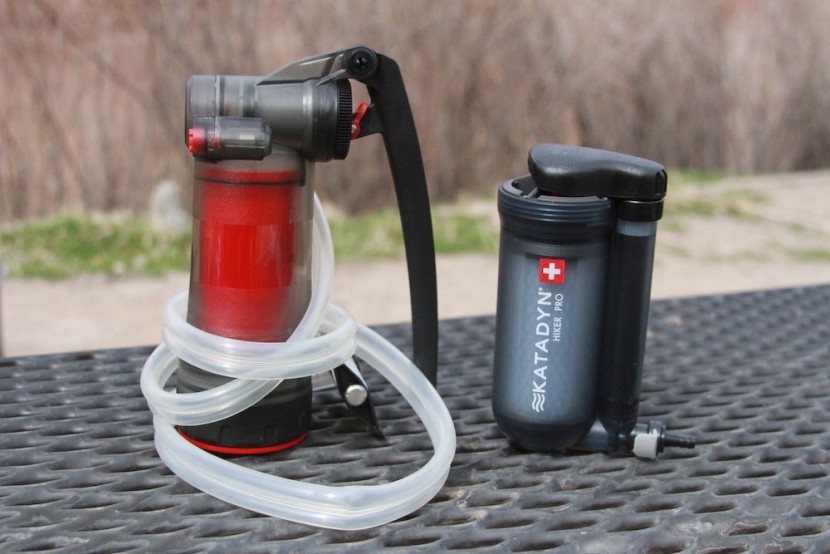 backpacking water filter - a look at the relative sizes of other handpumps like the msr...