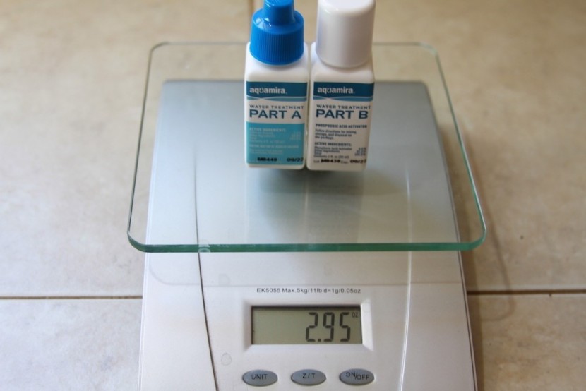 aquamira water treatment drops - the weight of two bottles.