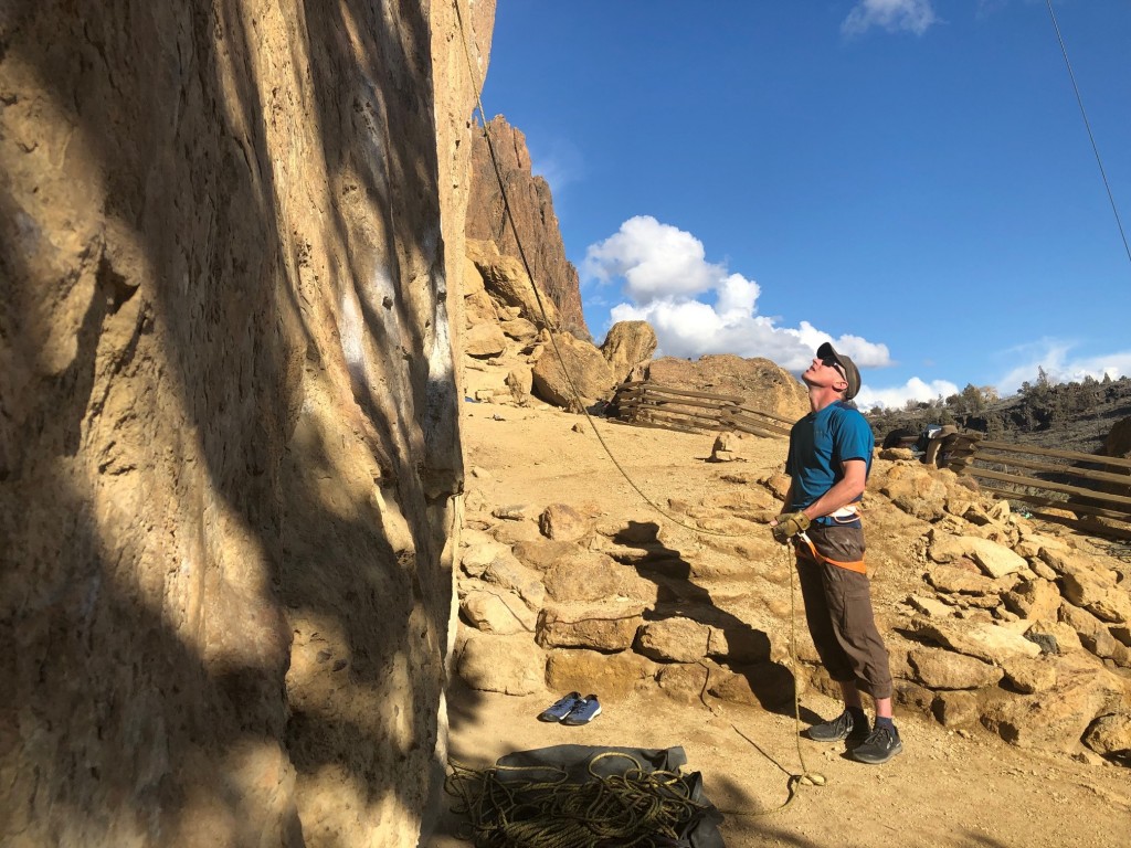 climbing technology clickup +. - belaying with the clickup+ on a peaceful afternoon in the sun at...
