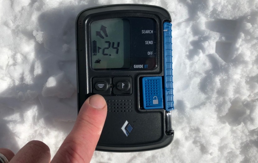 black diamond guide bt - here we're pointing at the scan mode button on the guide bt. besides...