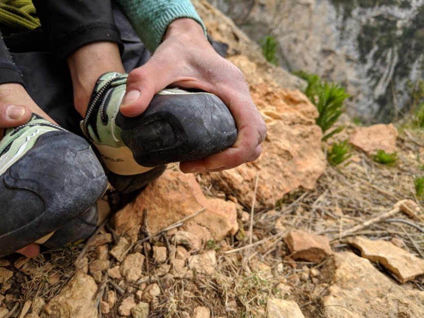 la sportiva futura for women - a close up of the no-edge technology on the toe of the futura. this...