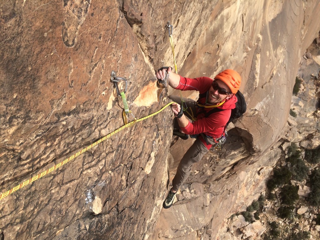 sterling helix - pulling the roof crux on pitch 2 of levitation 29 in red rocks using...