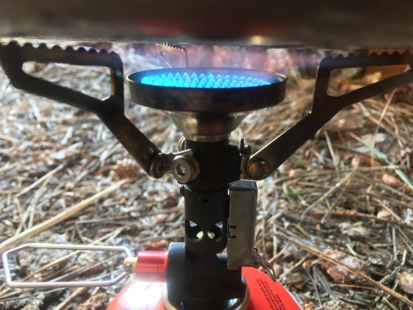 msr pocketrocket deluxe - the bell shape of the burner head protects the flame when it's windy.