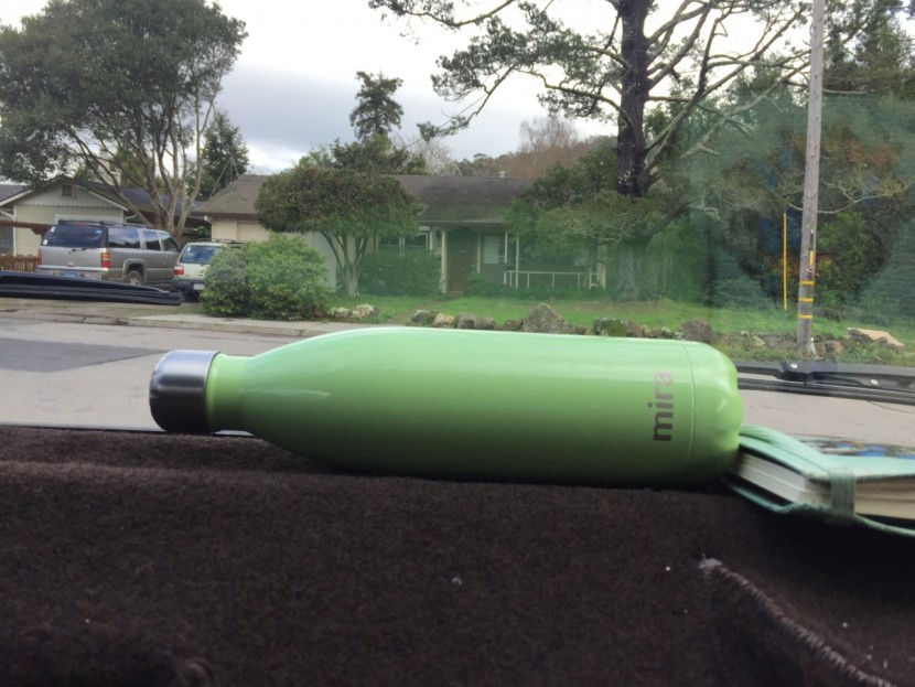 mira cascade - the cascade didn't quite fit in a car cupholder, hence, it's sitting...