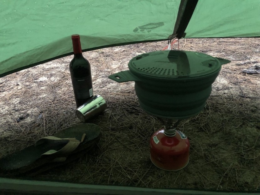 sea to summit x set 32 - here the large pot balances on the pocket rocket stove. we needed to...