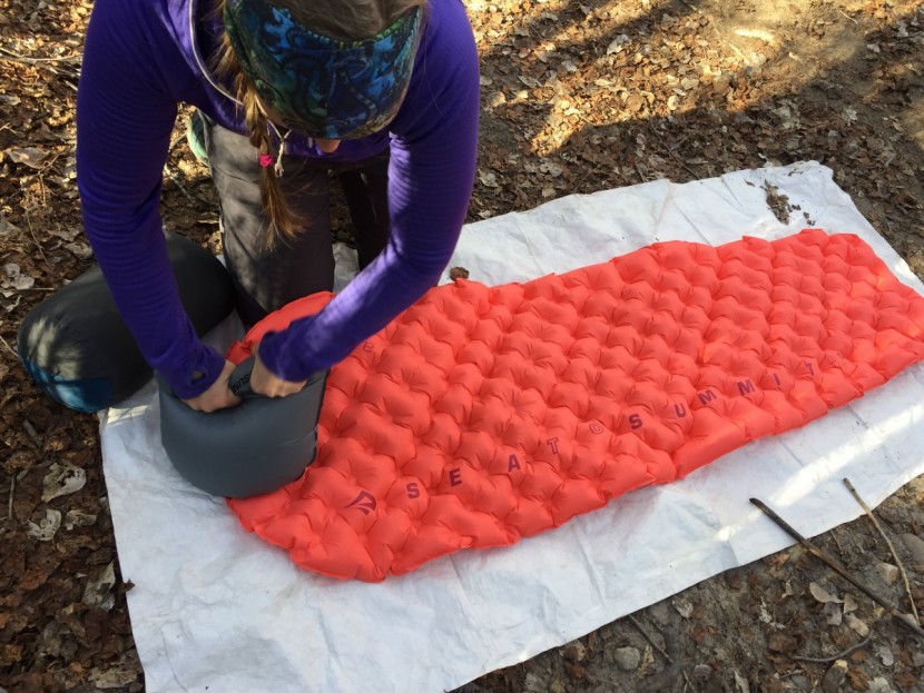 sleeping pad womens - using the ultralight's pump sack makes inflation very easy.