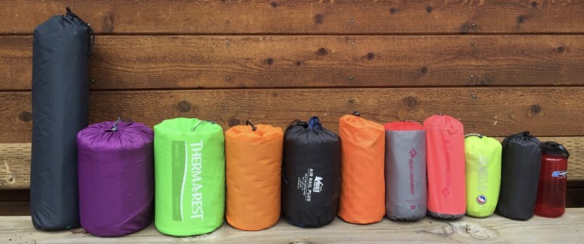 sleeping pad womens - all the pads from a previous round of testing are lined up here to...