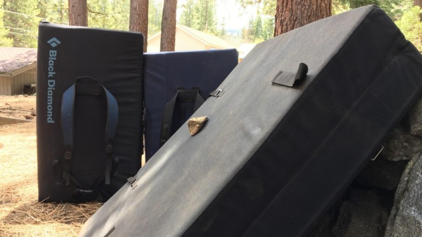 bouldering crash pad - the mondo has a grippy rubberized surface that helps keep it in...