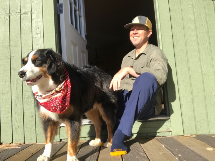 eddie bauer atlas exploration long sleeve - morning sun and a trail-anxious best friend.