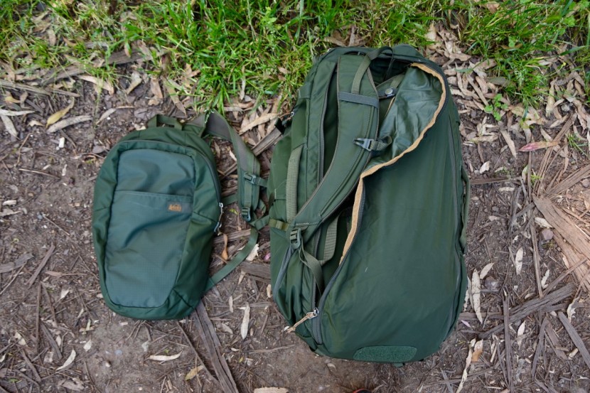 rei co-op ruckpack 65 - the main pack zips up to cover the straps and act as a duffel...