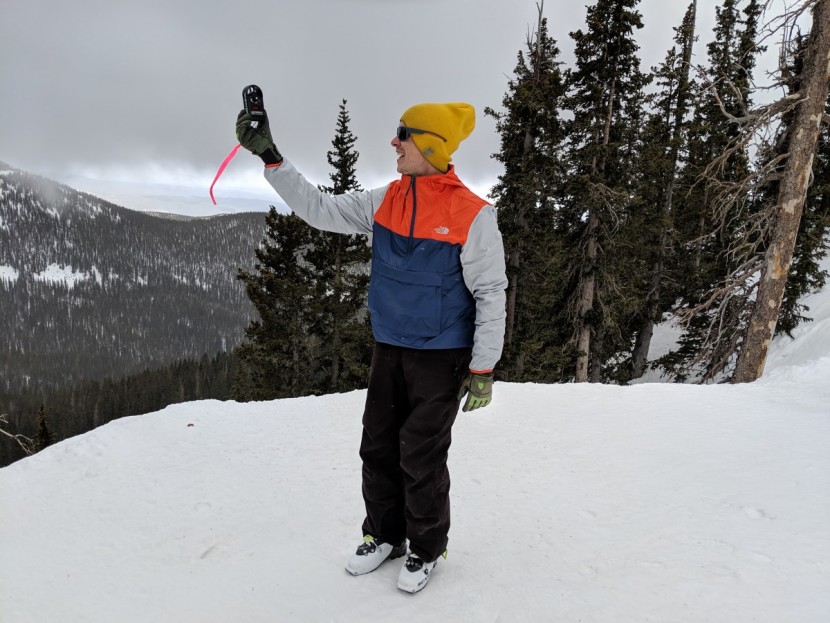 wind breaker jacket - here, we break out a wind meter to see really how hard it was...