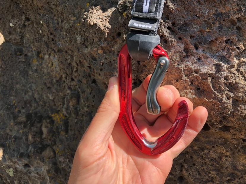 dmm alpha sport quickdraw - the bend in the bottom carabiner on the alpha sport is shaped like a...