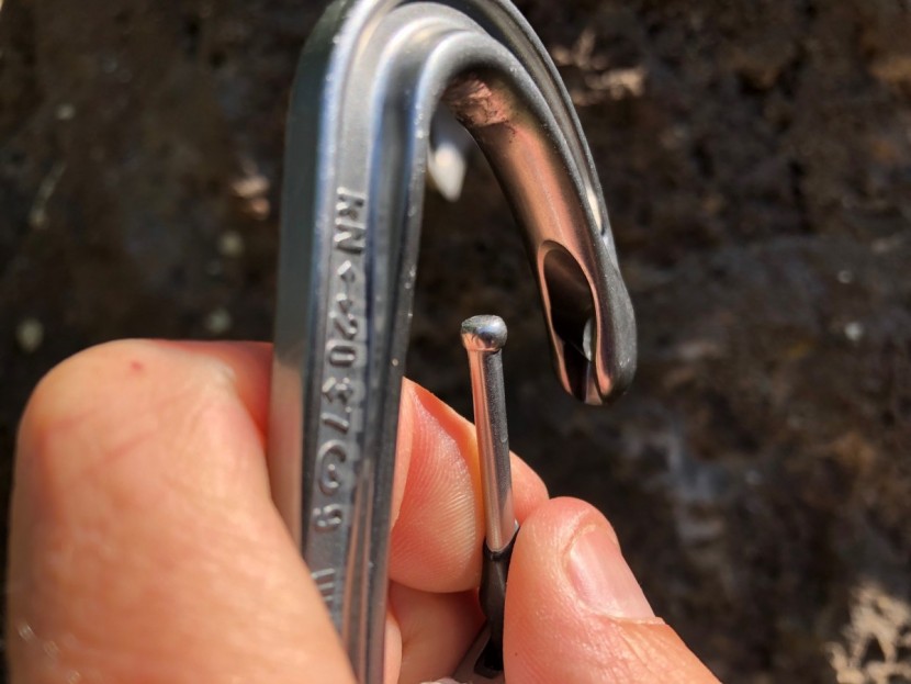 petzl ange finesse - a close up of the wiregate keylocking monofil design of the ange...