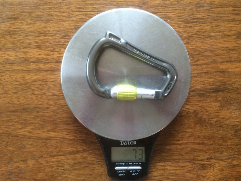 dmm rhino - at 73g, this locker is fairly light for a belay specific carabiner...