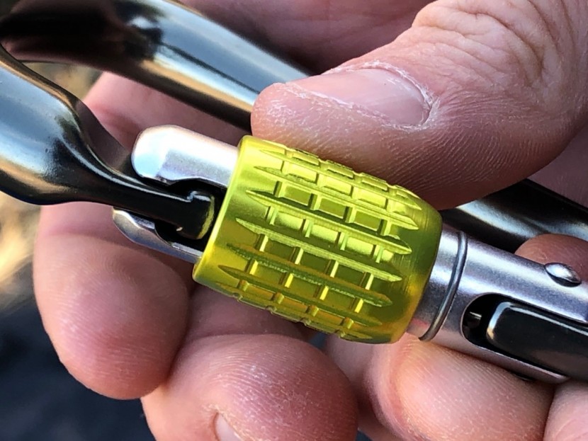 dmm rhino - this screw gate is very smooth and easy to twist; we measured 3.5...