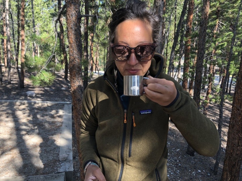 gsi outdoors miniespresso - enjoying a nice espresso on a chilly high altitude morning.