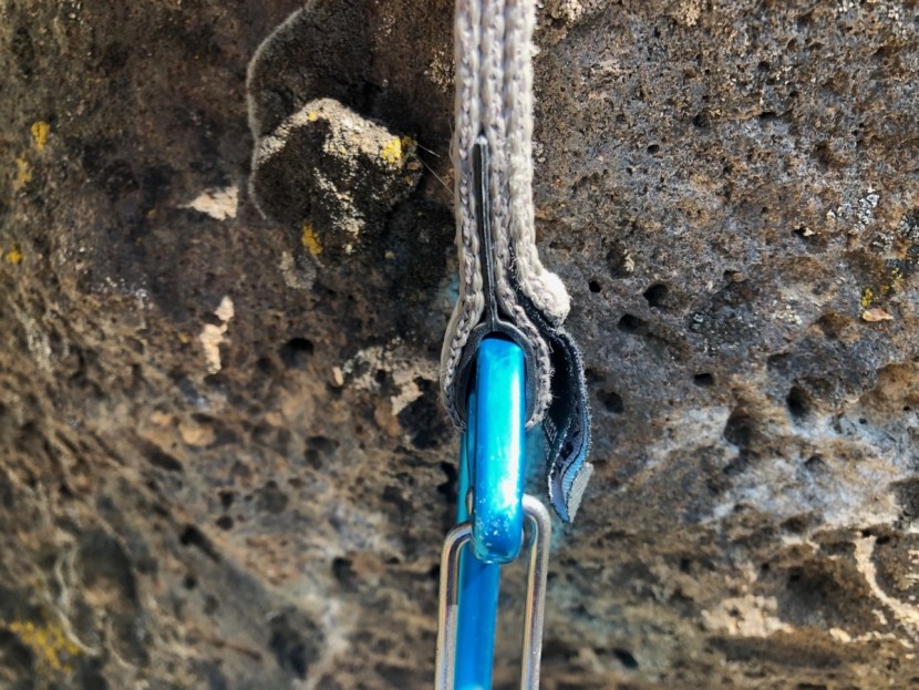 trango phase quickdraw - you can see the rubberized black "keeper" that holds the bottom...